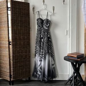 Zebra print, strapless, flowy gown size 2